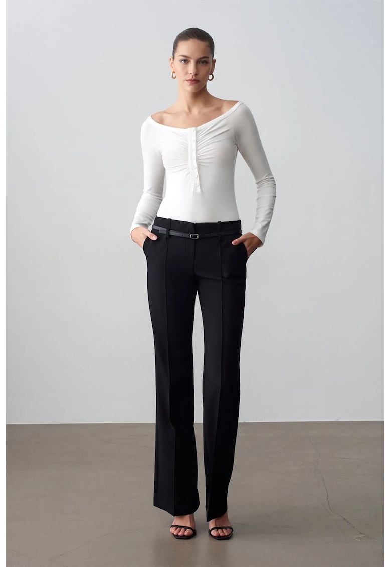 Pantaloni dama - cu curea - negru - Negru