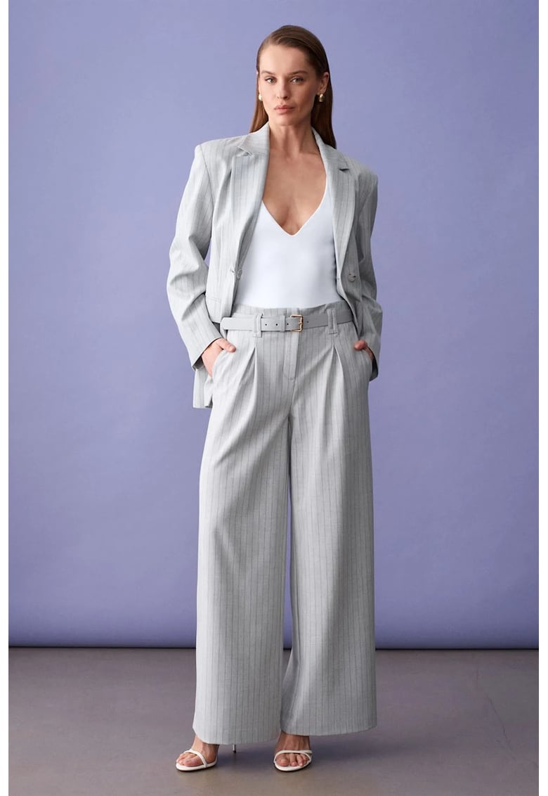 Pantaloni dama - plisati - gri deschis - casual - poliester-viscoza-elastan