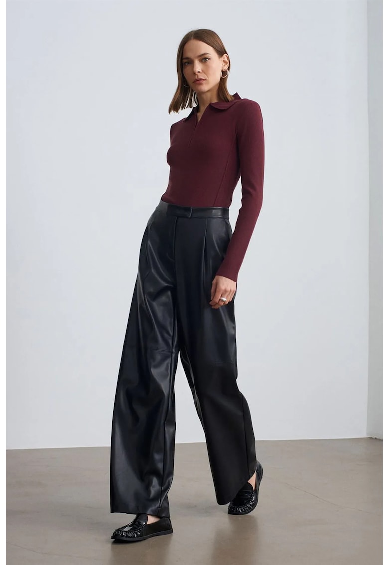Pantaloni dama - negru - imitatie de piele - Negru