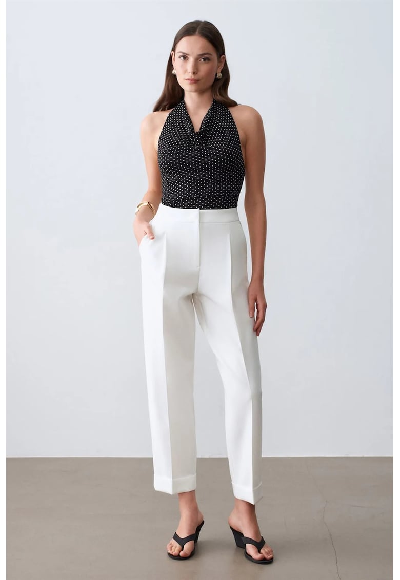 Pantaloni dama - talie inalta - croiala dreapta - alb - poliester-viscoza-elastan