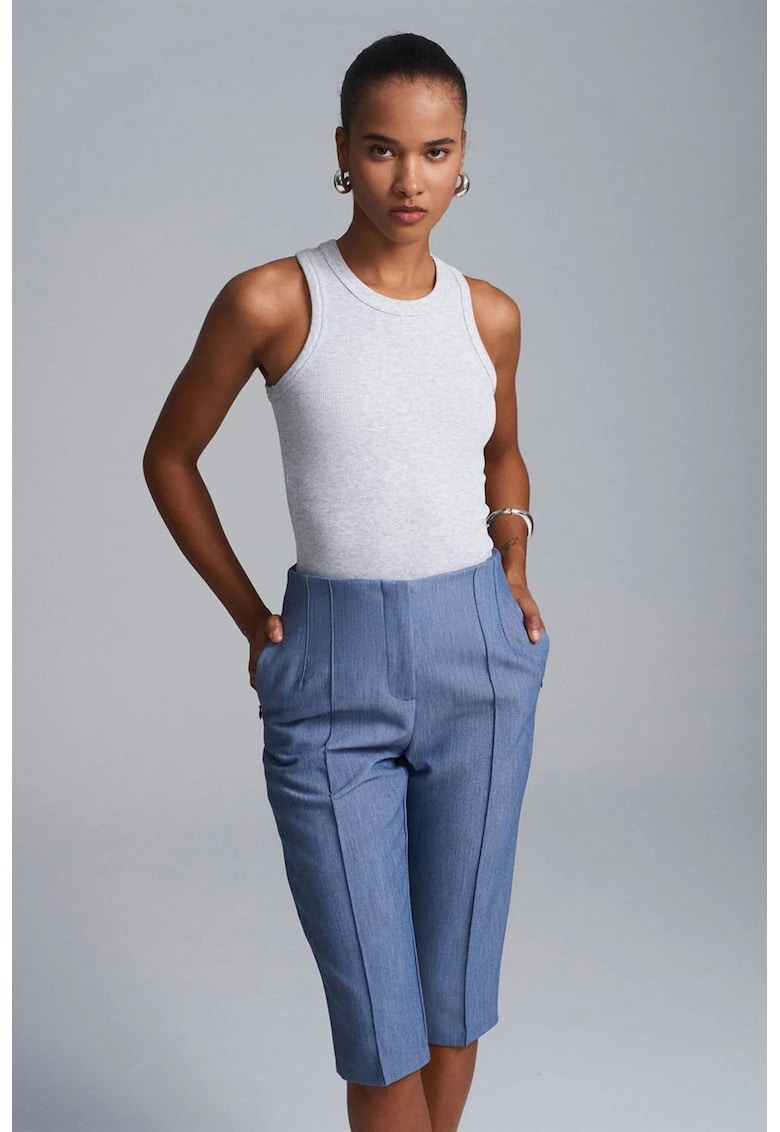 Pantaloni scurti dama - Capri - talie inalta - albastru Maya - poliester-viscoza-elastan