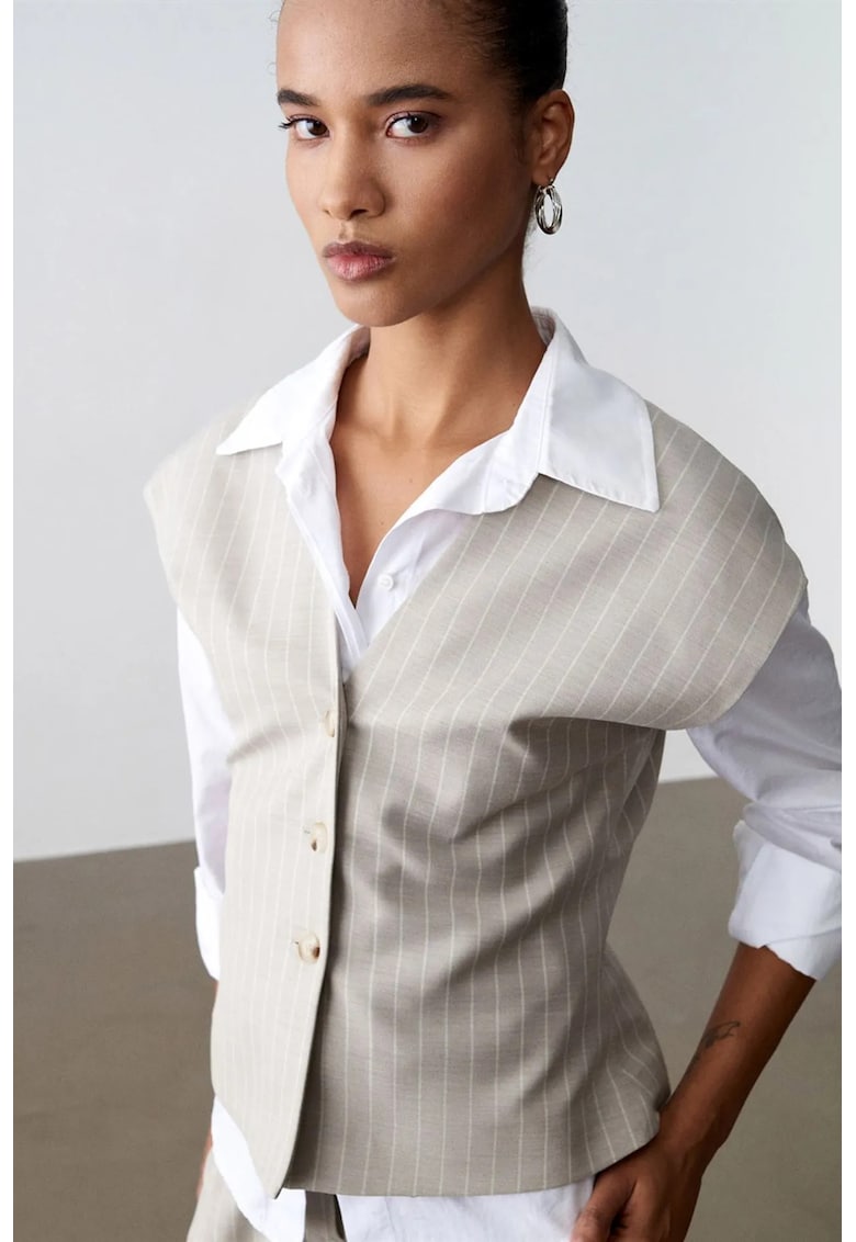 Vesta dama - tesuta - casual - dungi - bej - poliester-viscoza-elastan
