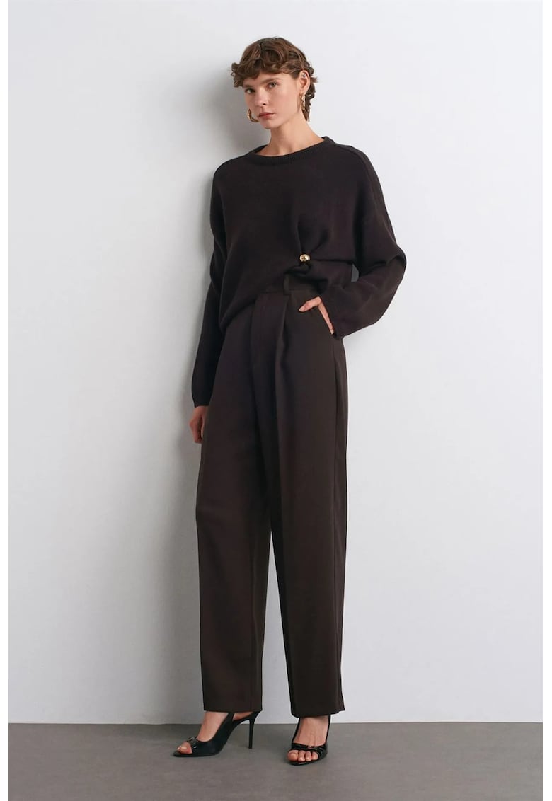 Pantaloni dama - crepe - talie inalta - negru - 100% poliester