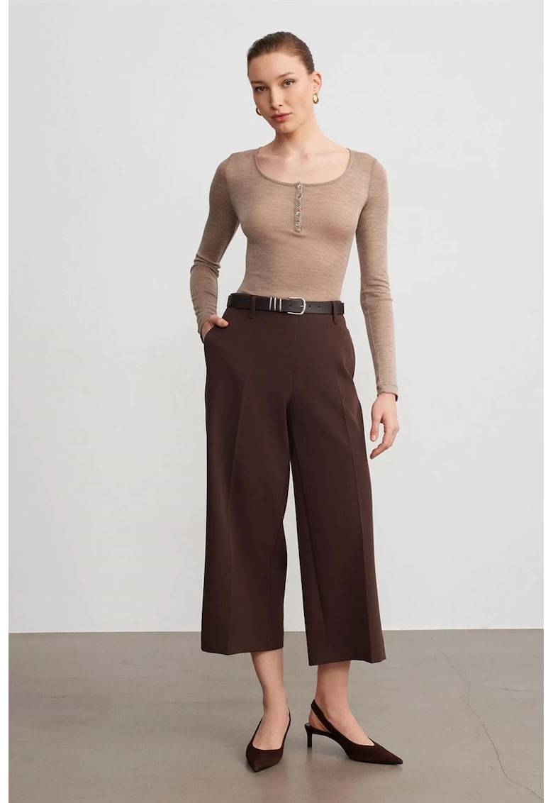 Pantaloni dama - culottes - talie inalta - maro cafea - crep