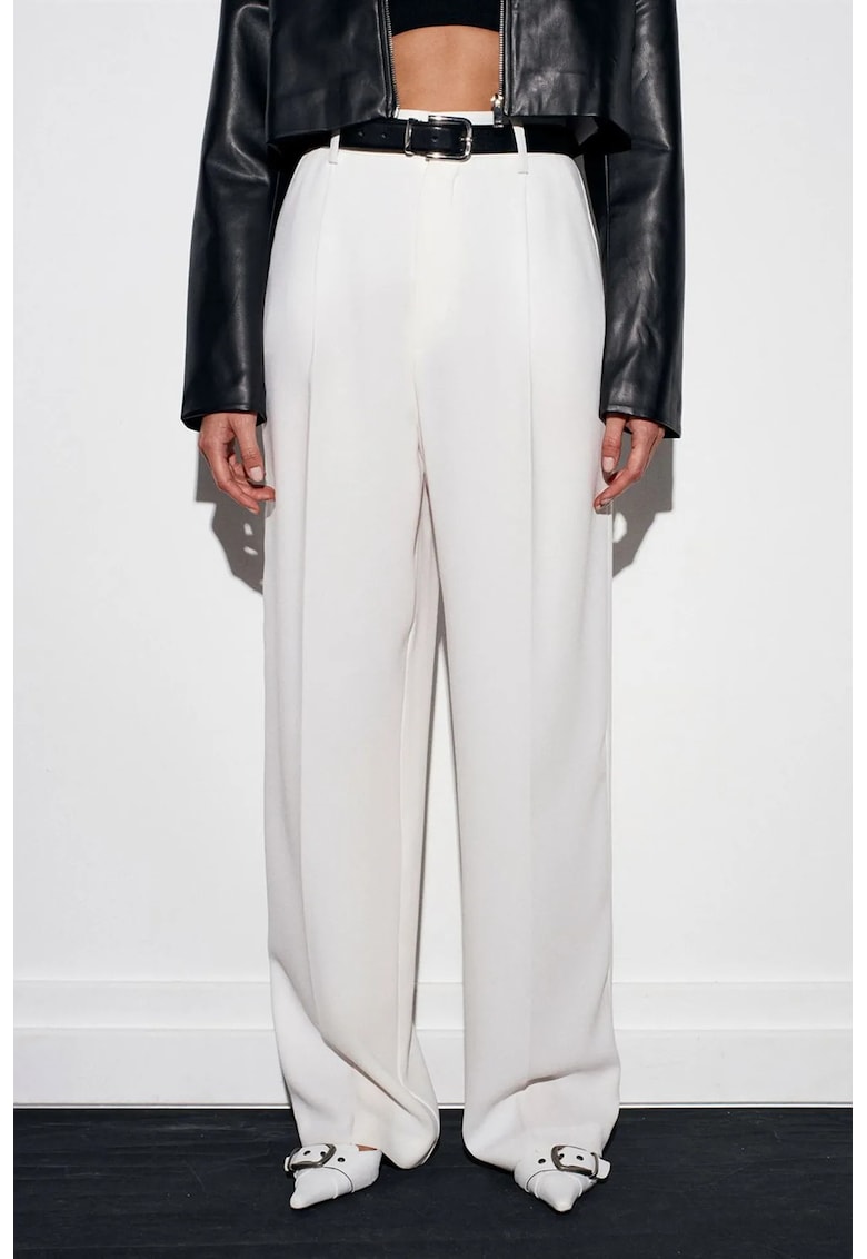 Pantaloni dama - talie inalta - alb - poliester - Alb