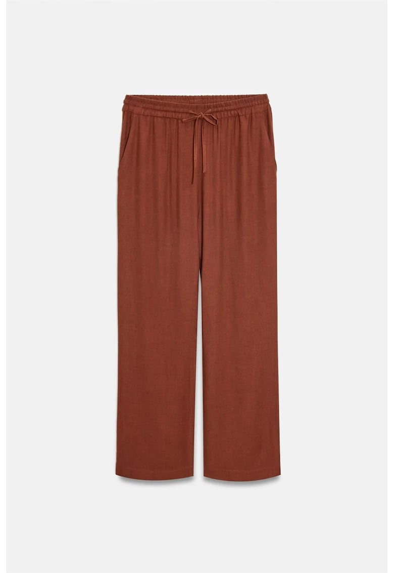 Pantaloni dama - picior larg - talie cu snur - Rosu Caramiziu - 60% poliester - 40% bumbac