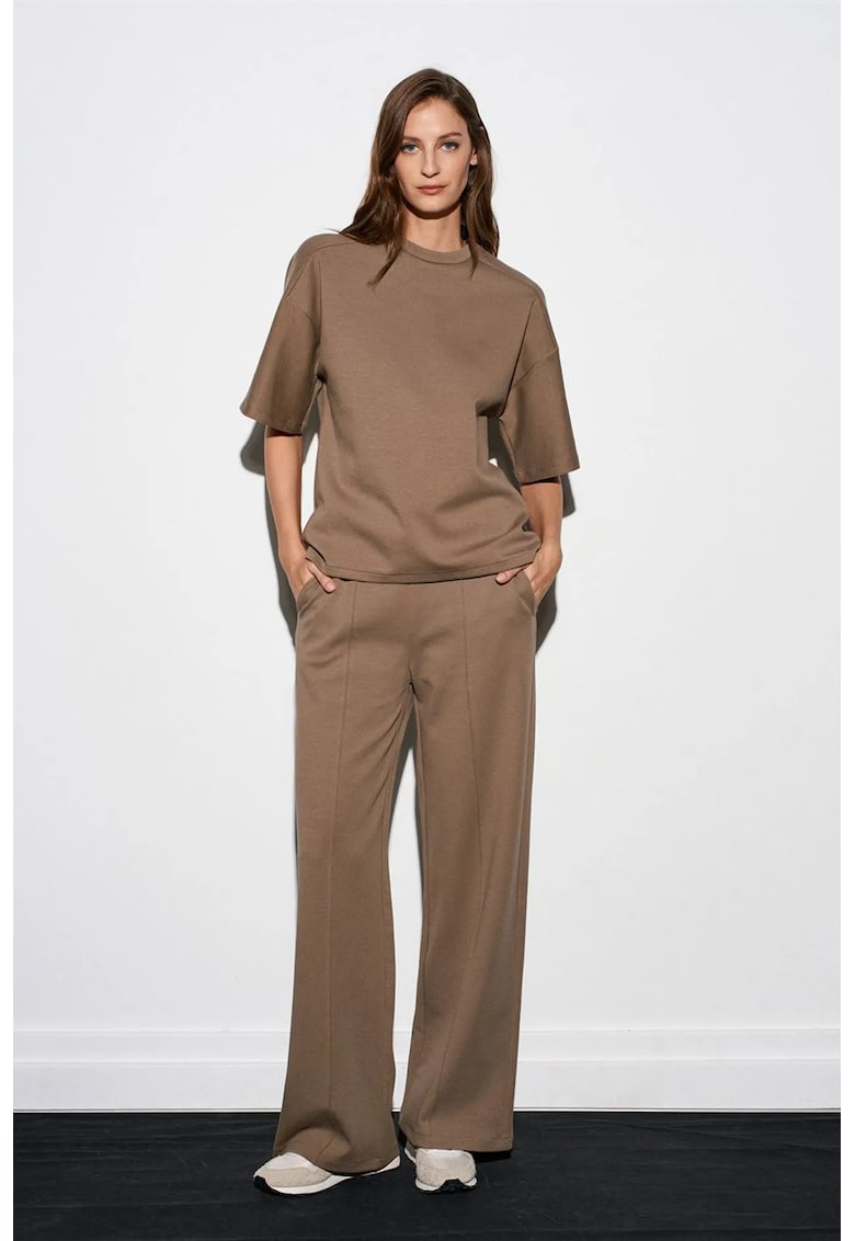 Pantaloni dama - tricotati - elastic - maro 80% bumbac