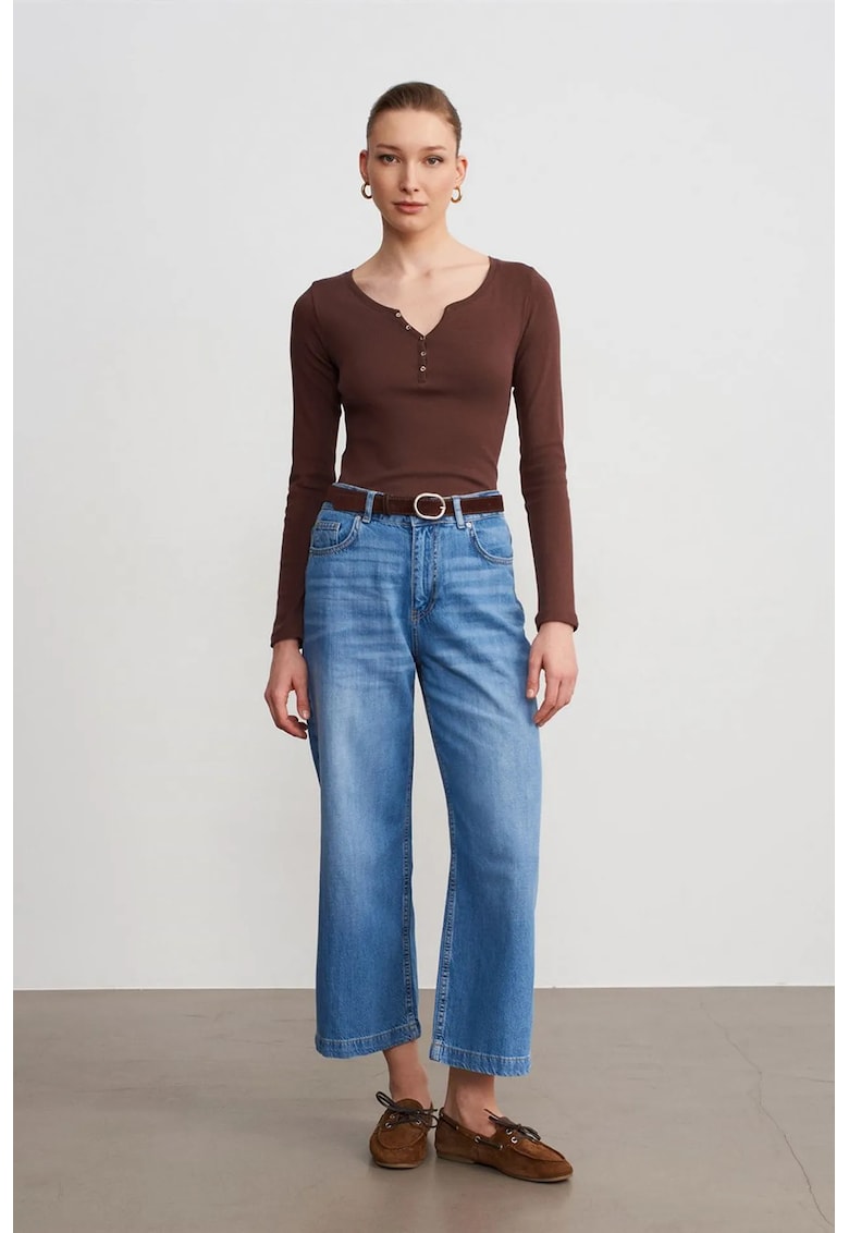 Blugi dama - talie inalta - croiala larga - denim albastru mediu