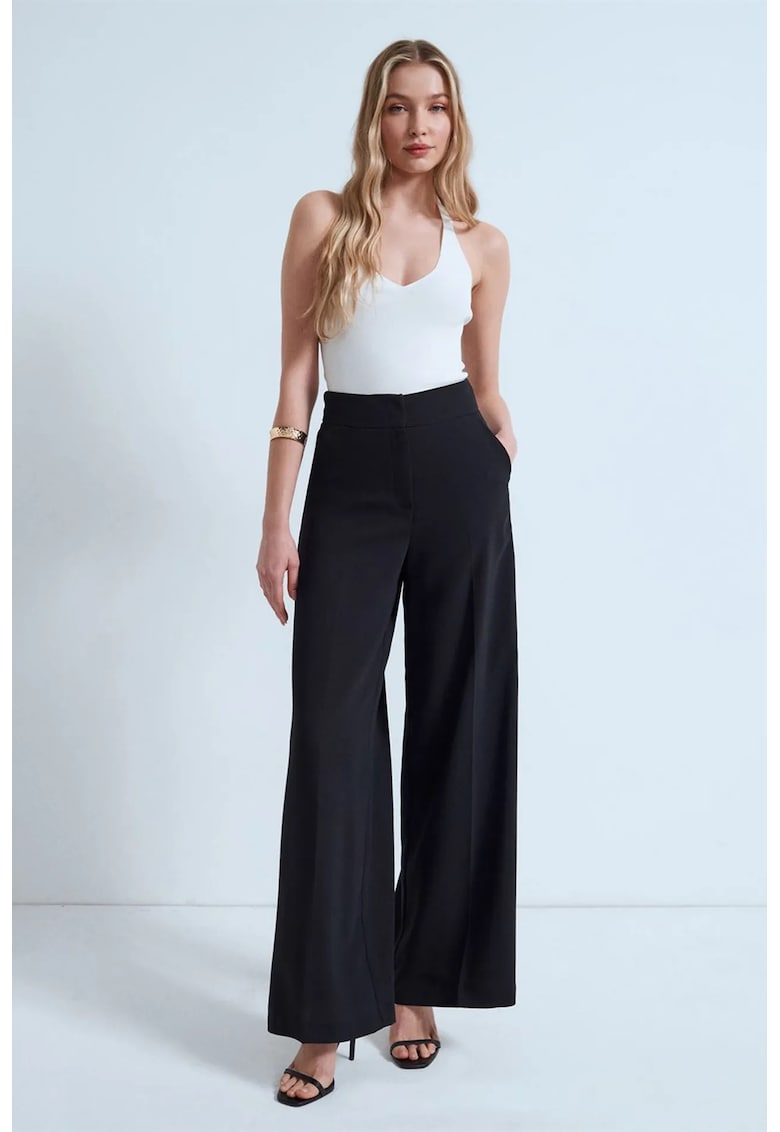 Pantaloni dama - talie inalta - croiala larga - Negru