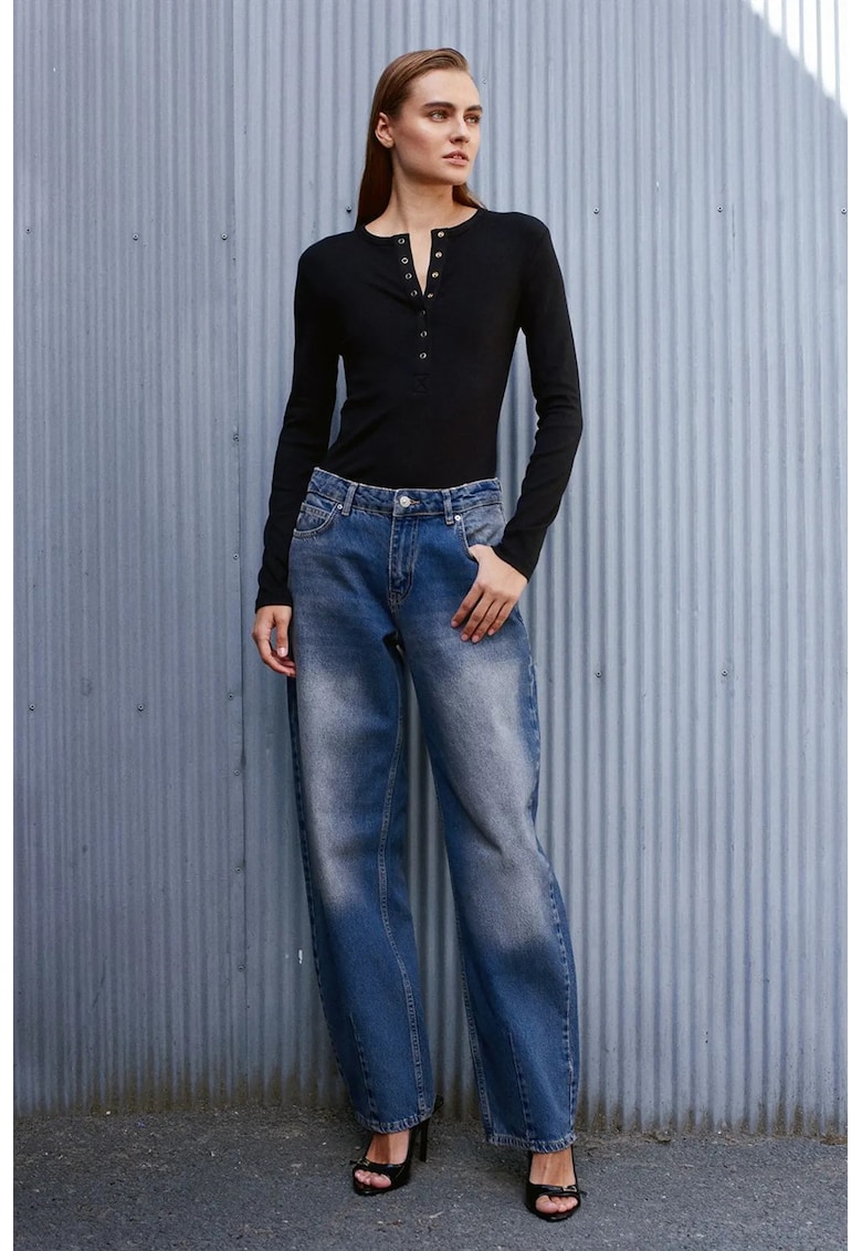Blugi dama - talie inalta - croiala larga - denim albastru mediu - 100% bumbac