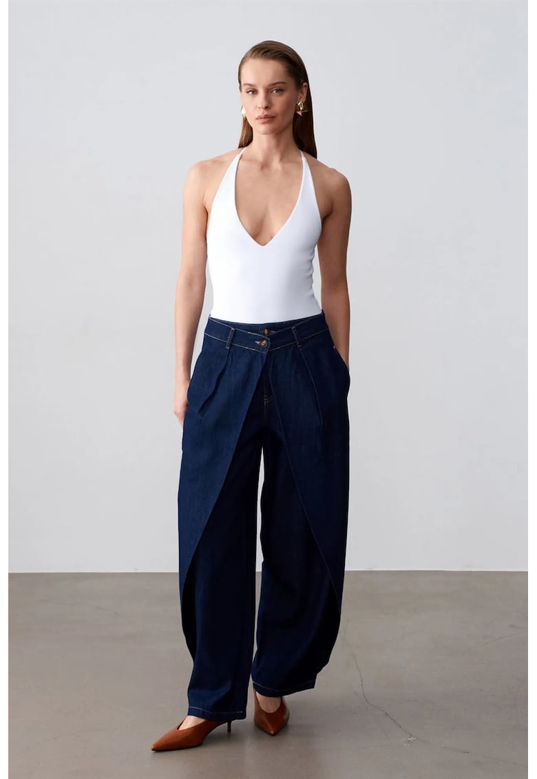 Blugi dama - talie inalta - croiala larga - denim albastru inchis - 100% bumbac