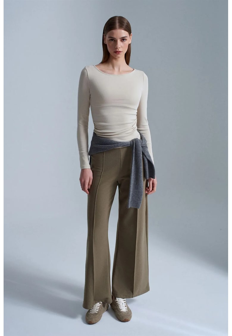 Pantaloni dama - picior larg - elastic - verde kaki - bumbac si poliester