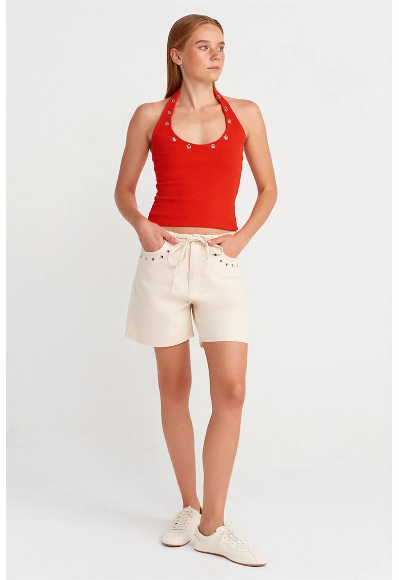 Pantaloni scurți din denim crem natural - Crem