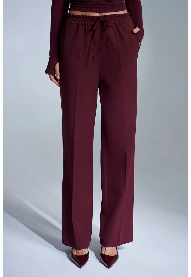 Pantaloni dama - croiala dreapta - elasticitate - rosu burgundy - crep
