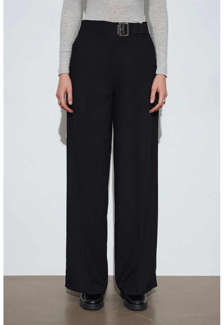 Pantaloni dama - cu talie inalta - negru - poliester-viscoza-elastan