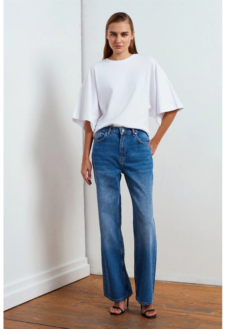 Blugi dama talie inalta - croiala larga - denim albastru mediu