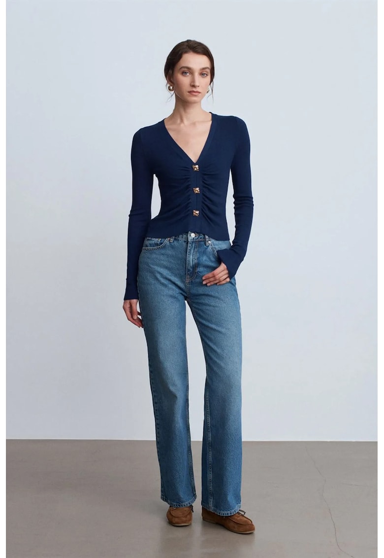 Blugi dama - talie inalta - croiala larga denim albastru mediu - 100% bumbac