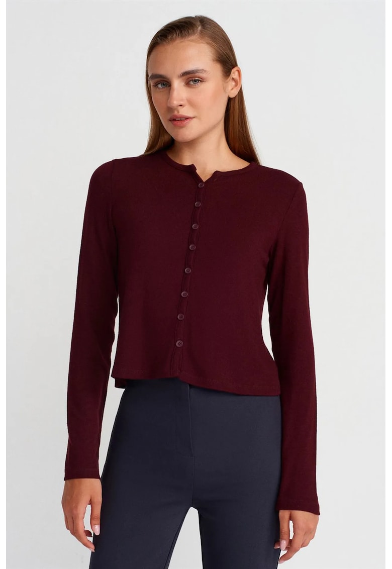Cardigan femei - rosu burgundy - tricot subtire - maneci lungi - inchidere cu nasturi