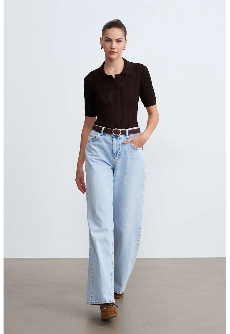 Blugi dama - talie inalta - picior larg - denim albastru deschis - 100% bumbac
