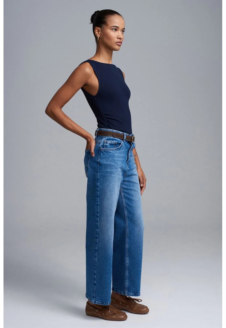 Blugi dama - talie inalta - croiala larga - denim albastru mediu - 98% bumbac