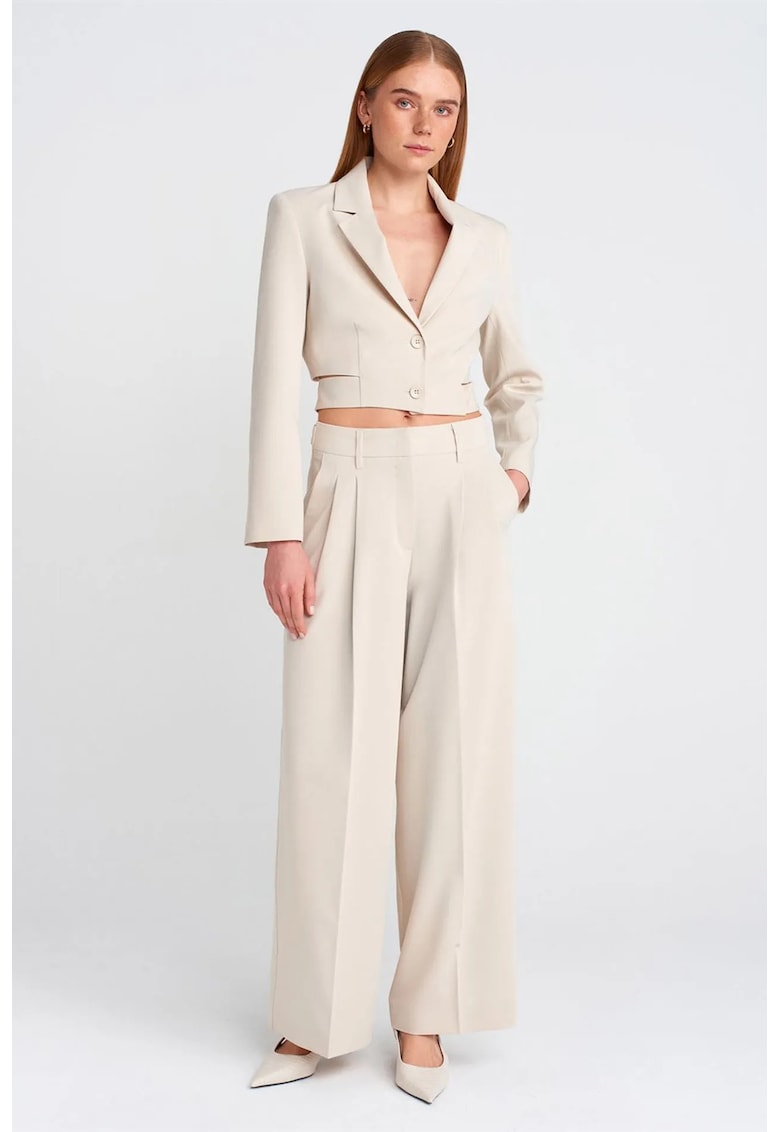 Pantaloni dama - talie inalta - croiala larga - culoare Piatra Naturala - din crep - cu curea