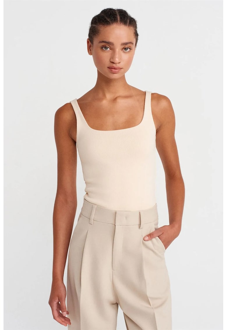 Bluza dama fara maneci - guler patrat - crem natural