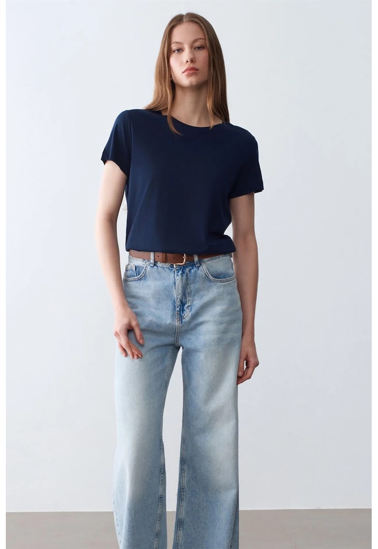 Tricou dama - tricou cu guler rotund - maneca scurta - albastru marin - regular fit