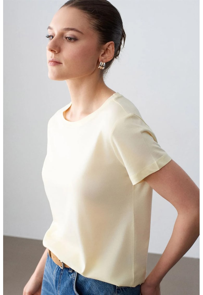 Tricou dama - regular fit - crem natural - bumbac si Tencel