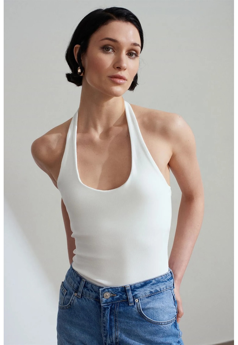 Bluza dama - bluza fara maneci - alb - bumbac-elastan