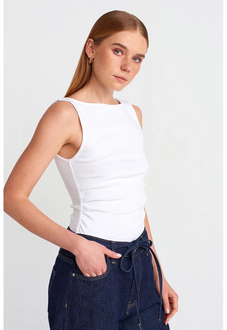 Bluza dama - jerseu fara maneci - alb - bumbac-elastan