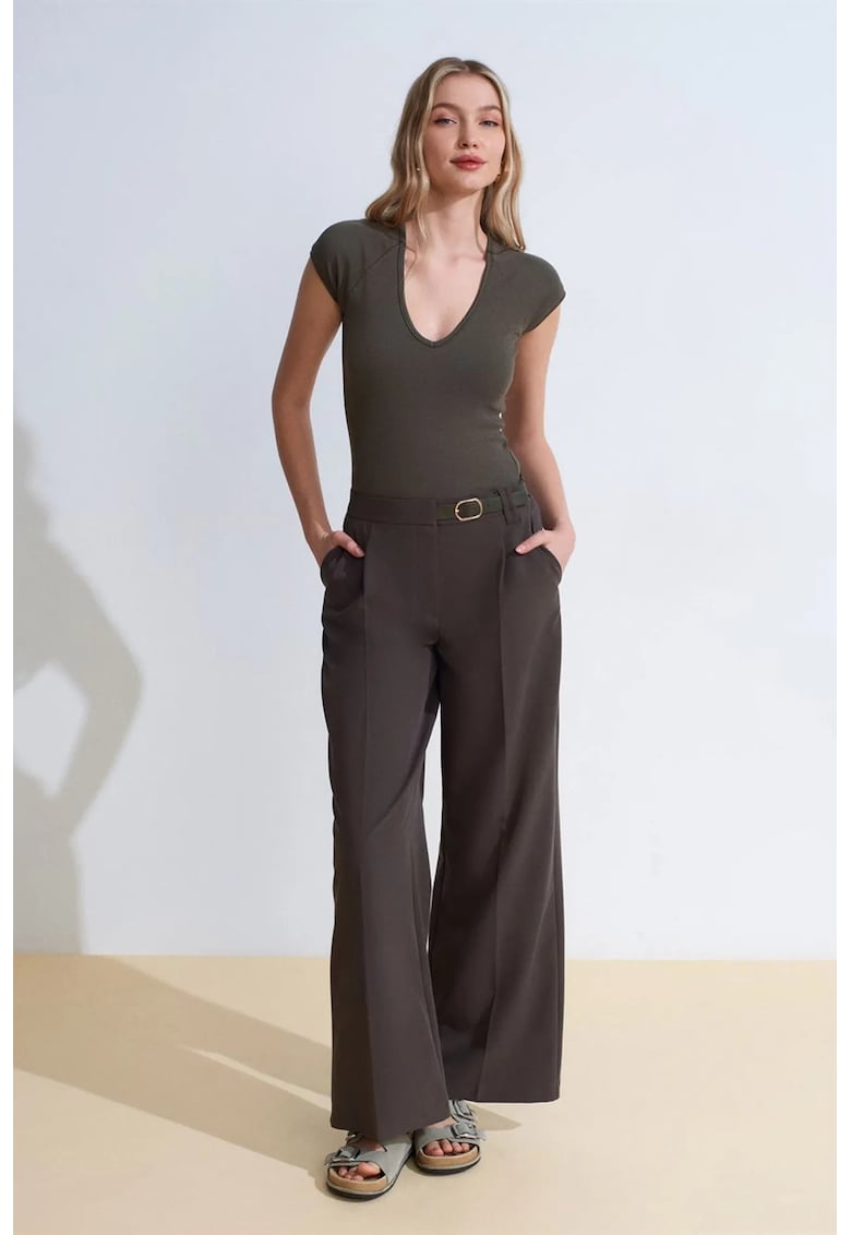 Bluza dama - crop slim fit - elastic - verde - bumbac/modal/elastan