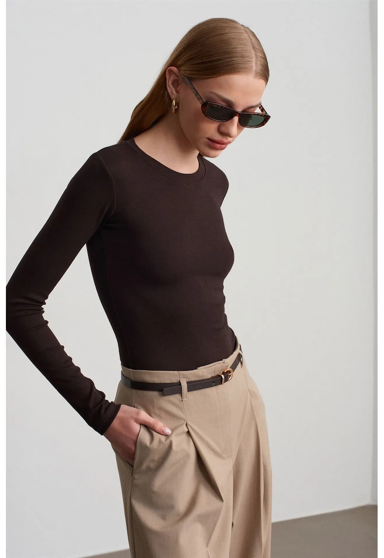 Body din jerseu slim fit - elastic - maro - bumbac/modal/elastan -
