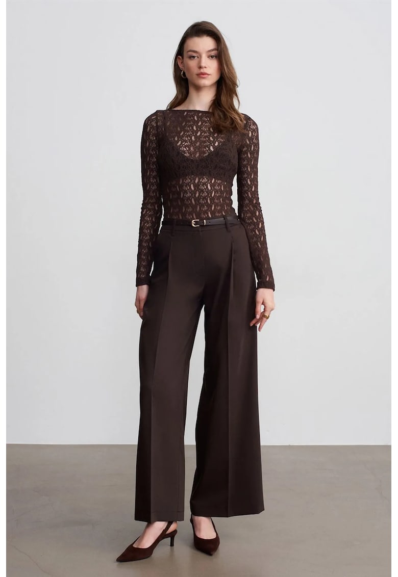 Pantaloni dama - crepe - talie inalta - Maro