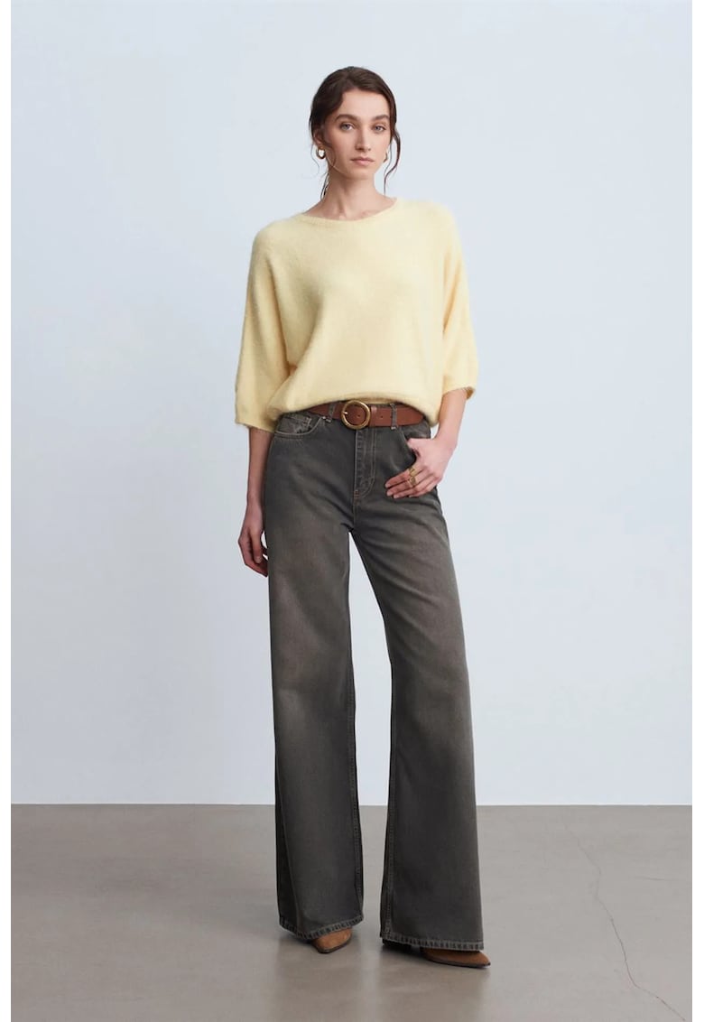 Blugi dama - talie inalta - croiala larga - gri inchis - denim