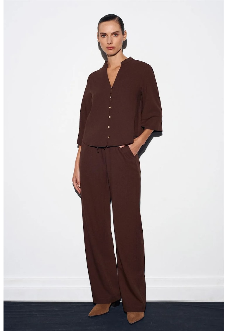 Pantaloni dama - picior larg - elastic - poliester - Maro