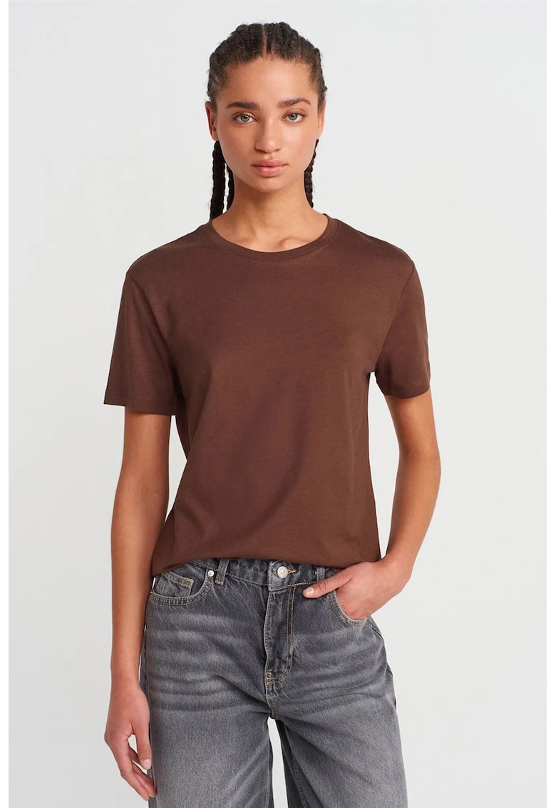 Tricou dama - tricou din bumbac modal - maneca scurta - maro castaniu - regular fit