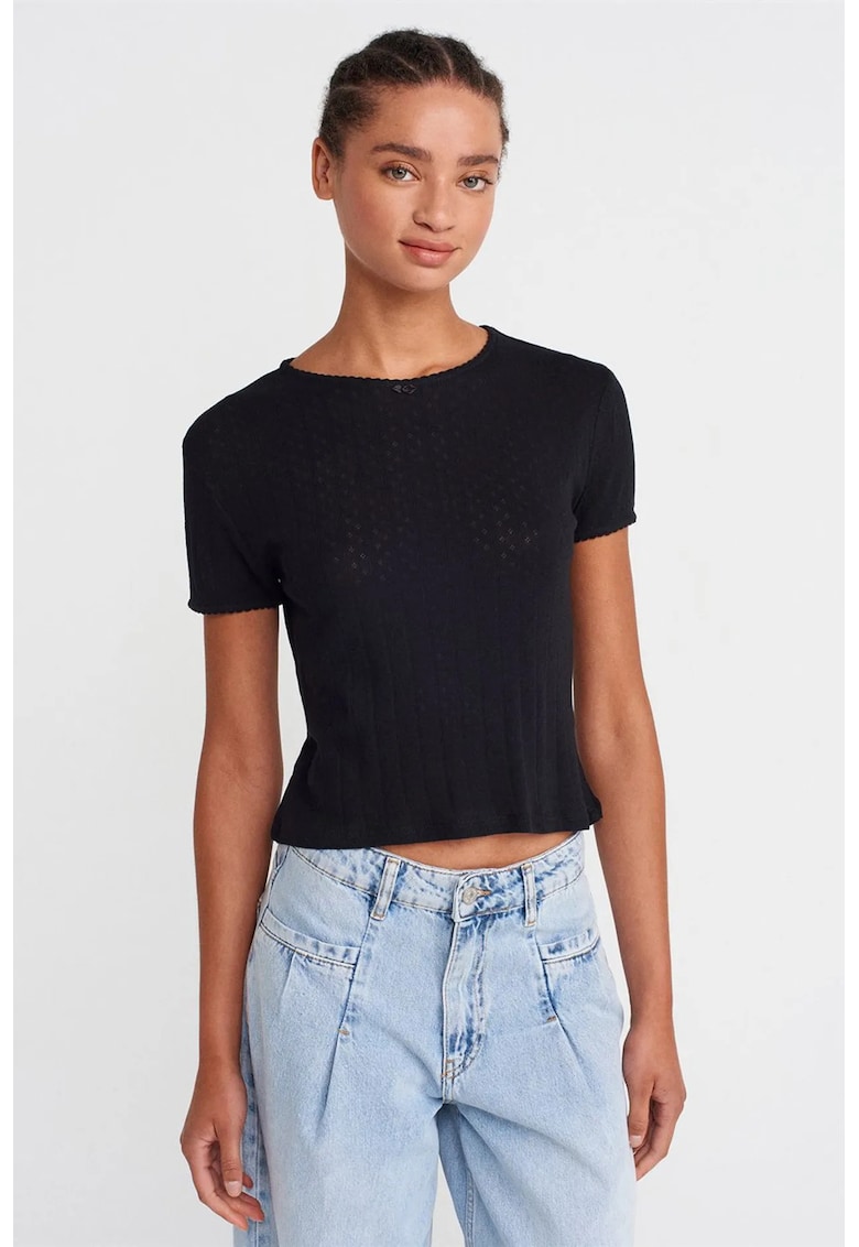 Tricou dama scurt - slim fit - negru - 50% bumbac - 50% modal