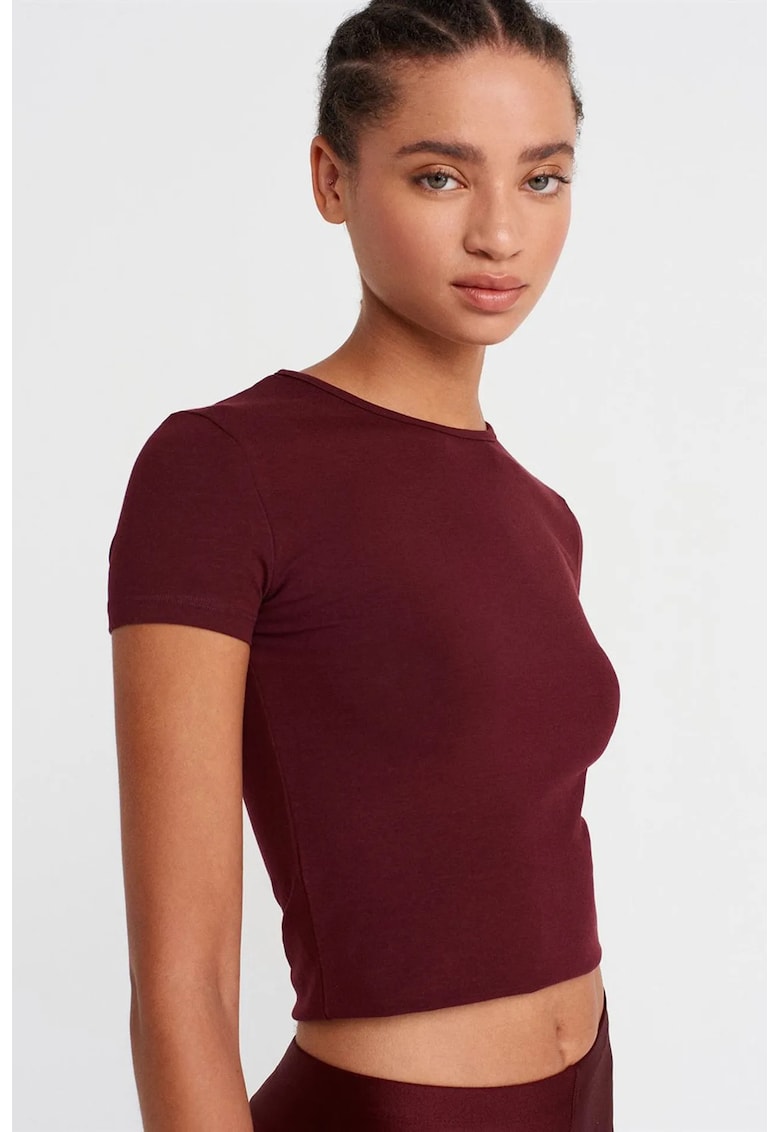 Tricouri dama - tricou scurt - slim-fit - rosu burgundy - elastic