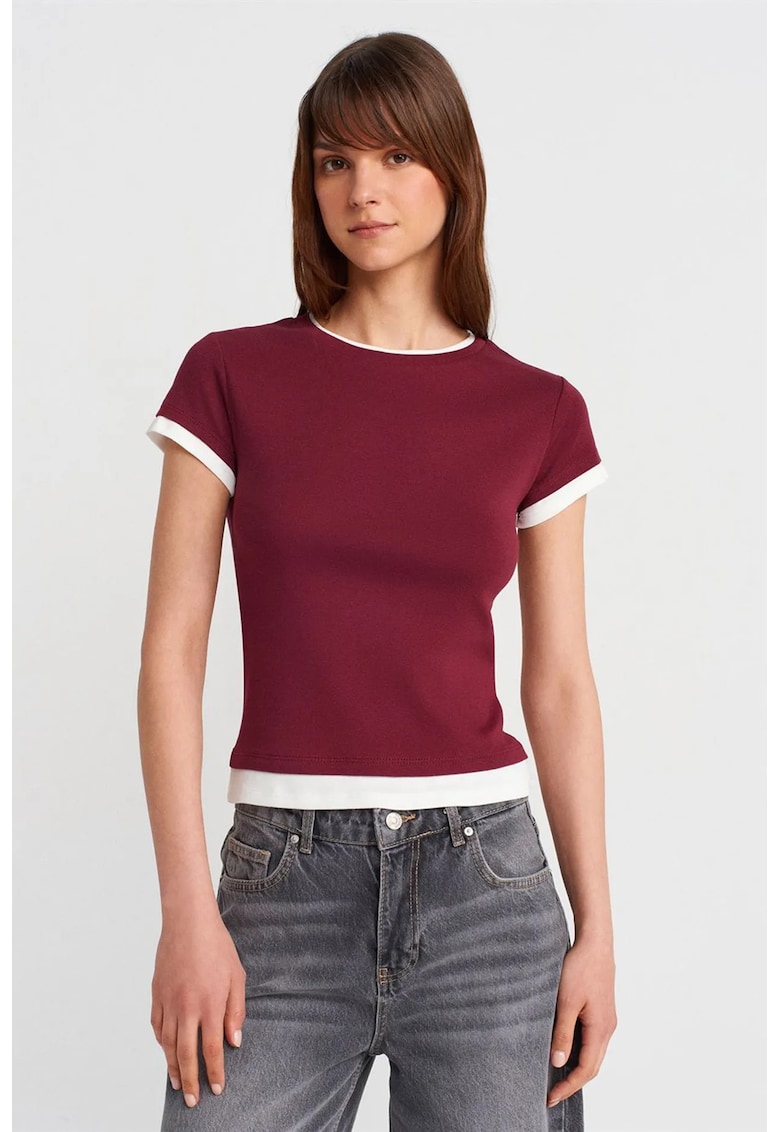 Tricouri dama - tricou din bumbac - maneca scurta - rosu burgundy - slim fit