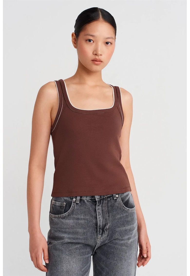 Bluza Cami slim fit - decolteu patrat - maro castaniu - bumbac
