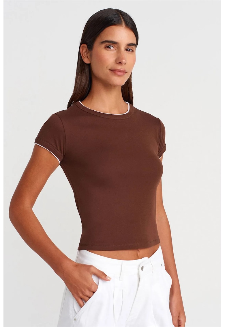 Tricou crop - slim fit - bumbac - maro cafea