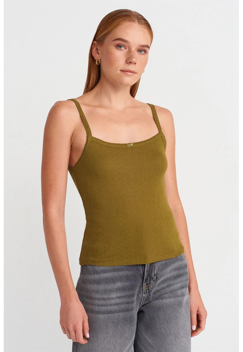 Bluza bumbac modal texturat - verde masliniu - detaliu funda - slim fit