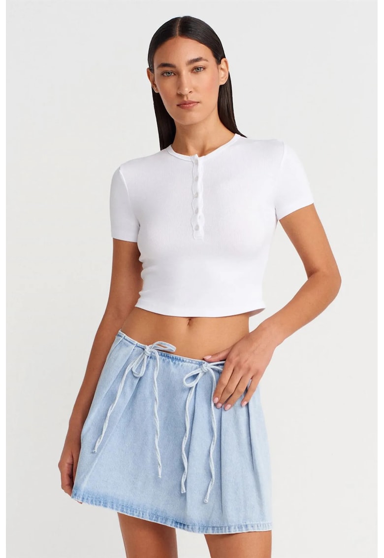 Bluza crop - slim fit - alb - viscoza cu elastan
