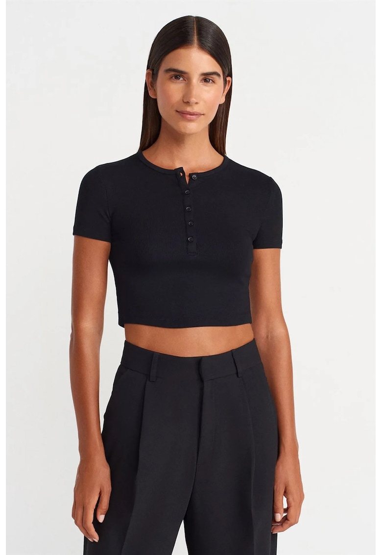 Bluza crop - slim fit - negru - viscoza cu elastan