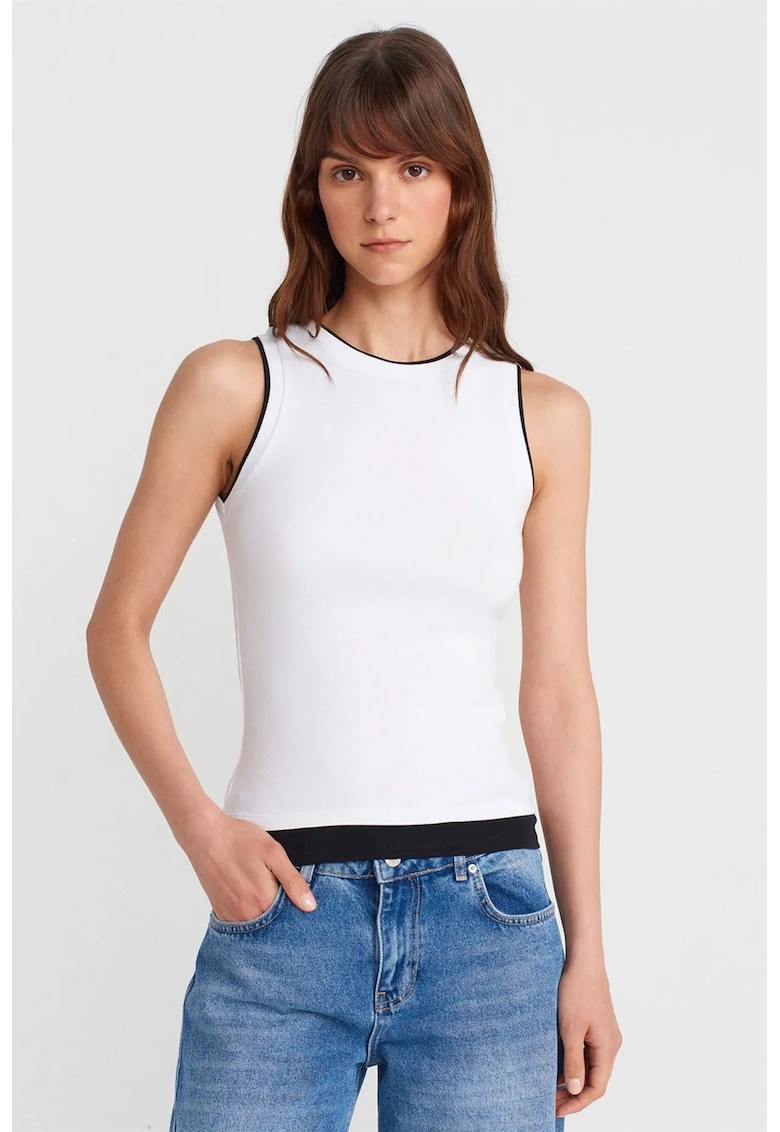 Bluze dama - bluza fara maneci - alb - bumbac
