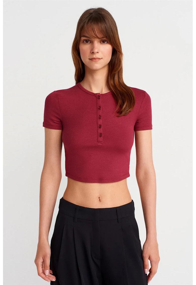 Bluza crop - slim fit - visiniu - 94% viscoza - 6% elastan
