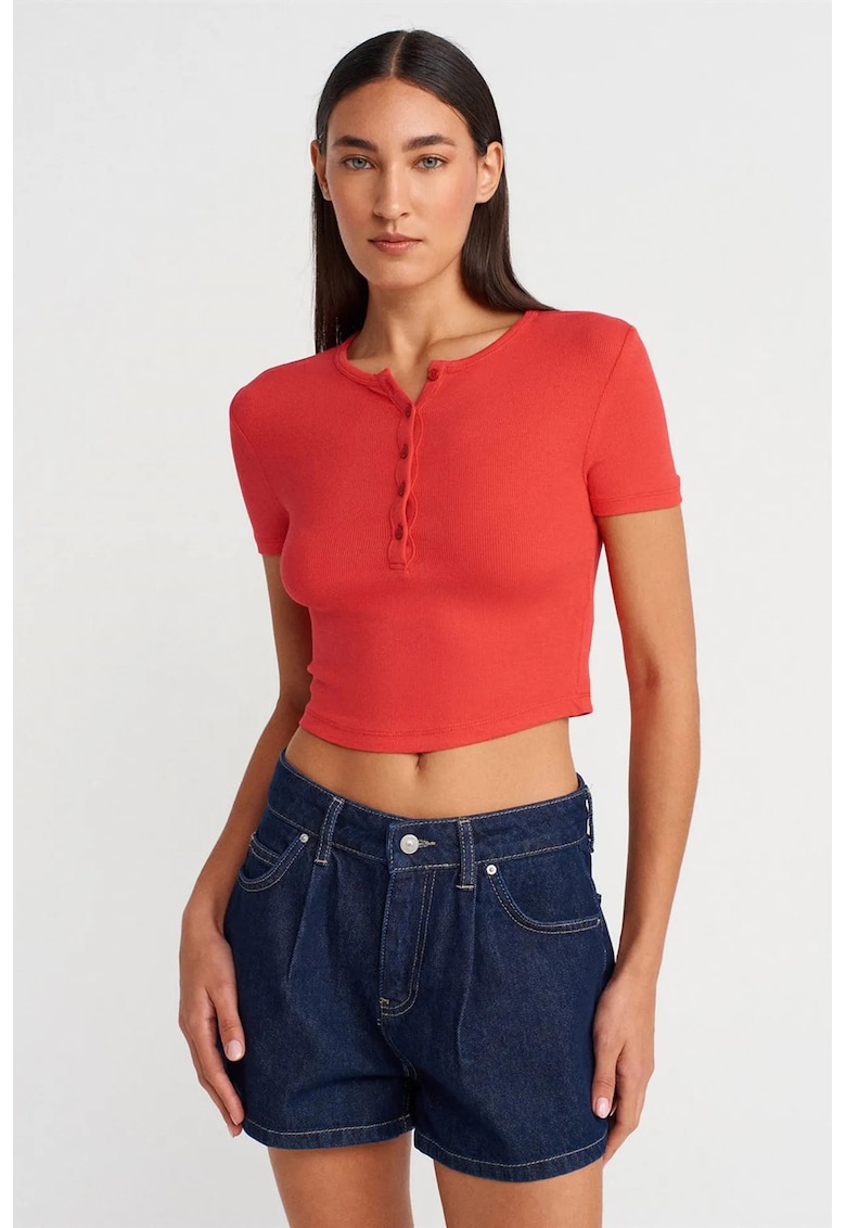Bluza crop - slim fit - rosu - amestec viscoza cu elastan