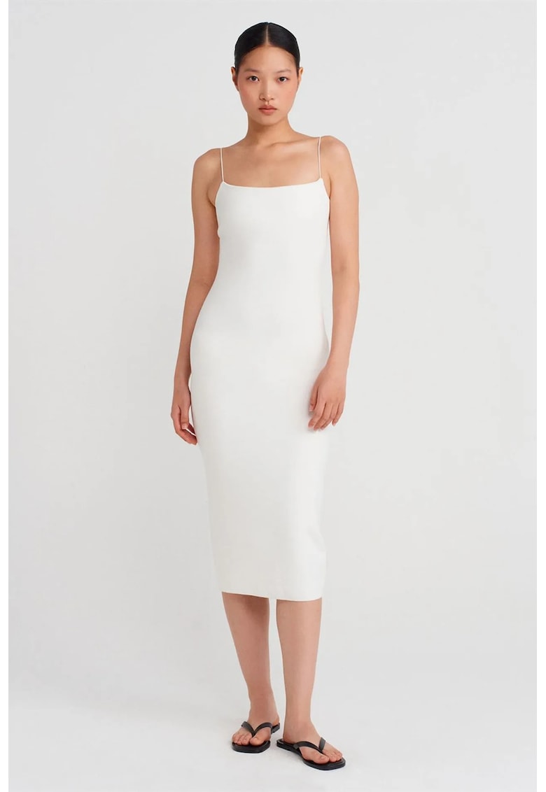 Rochie Midi Femei Bodycon Alb - Decupaje - Fara Maneci - Viscoza