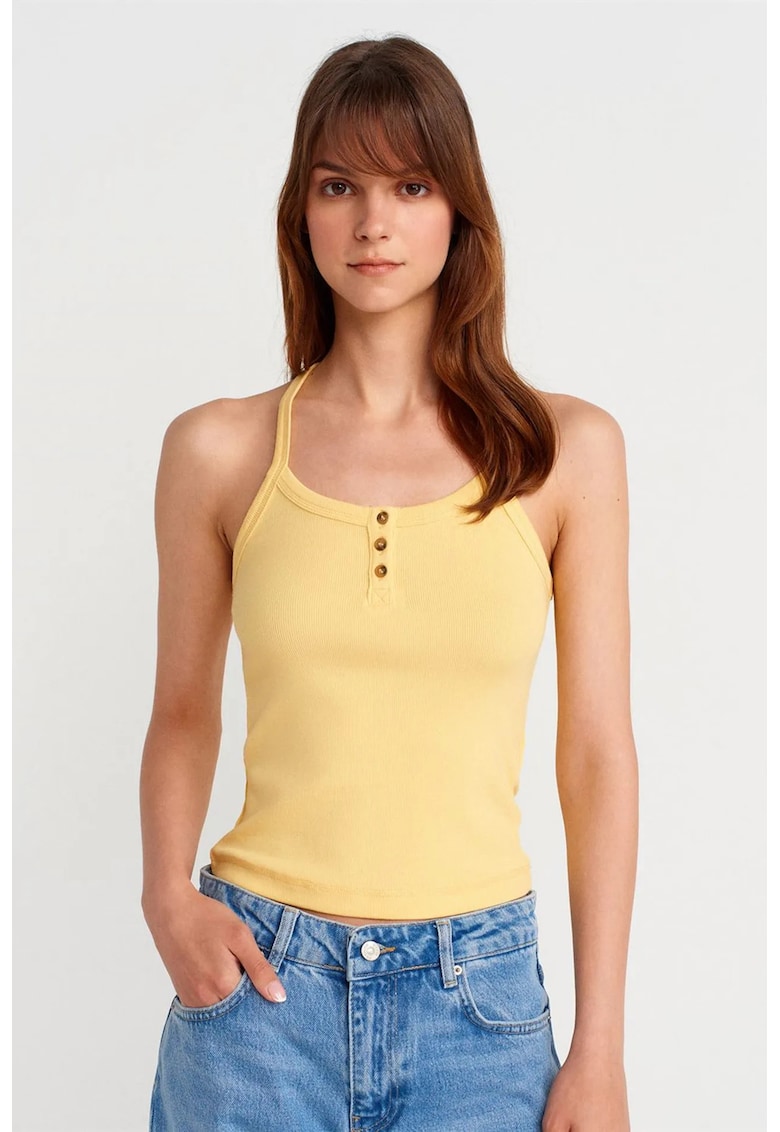 Bluza dama - tricotata - casual - galben lamaie - 47% bumbac - 47% modal - 6% elastan