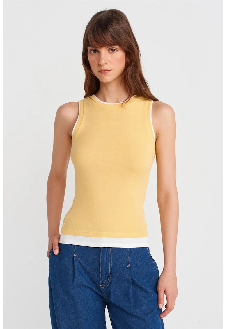Bluza dama - bumbac reiat - casual - galben lamaie - fara maneci